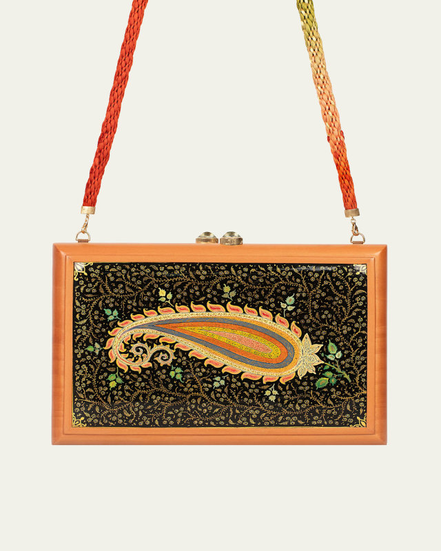 Marquetry and Papier Mache Clutch Bag with Prasiolite